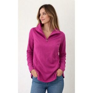 Danskin Womens Magenta Pink Quarter Zip Fleece Pullover Thumbhole Pockets Small